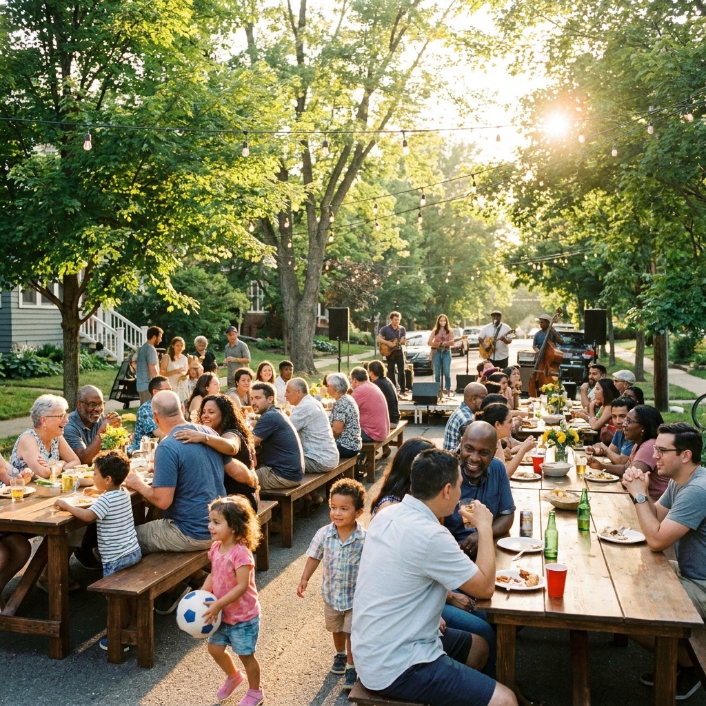 Diverse community gathering outdoors