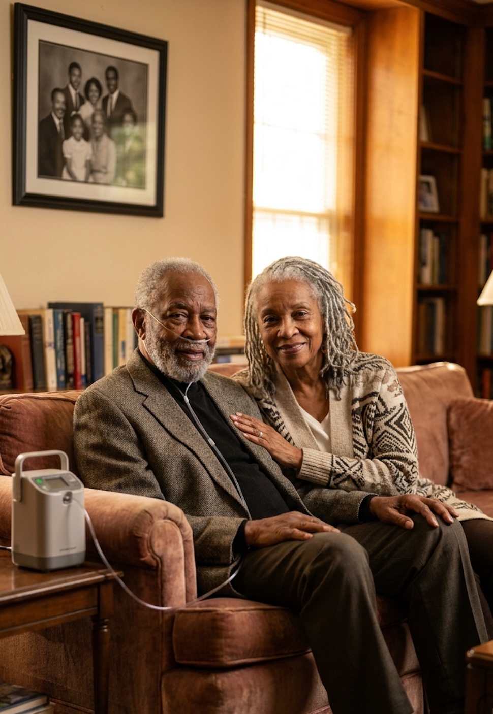 Elderly African American couple sitting together on the couch